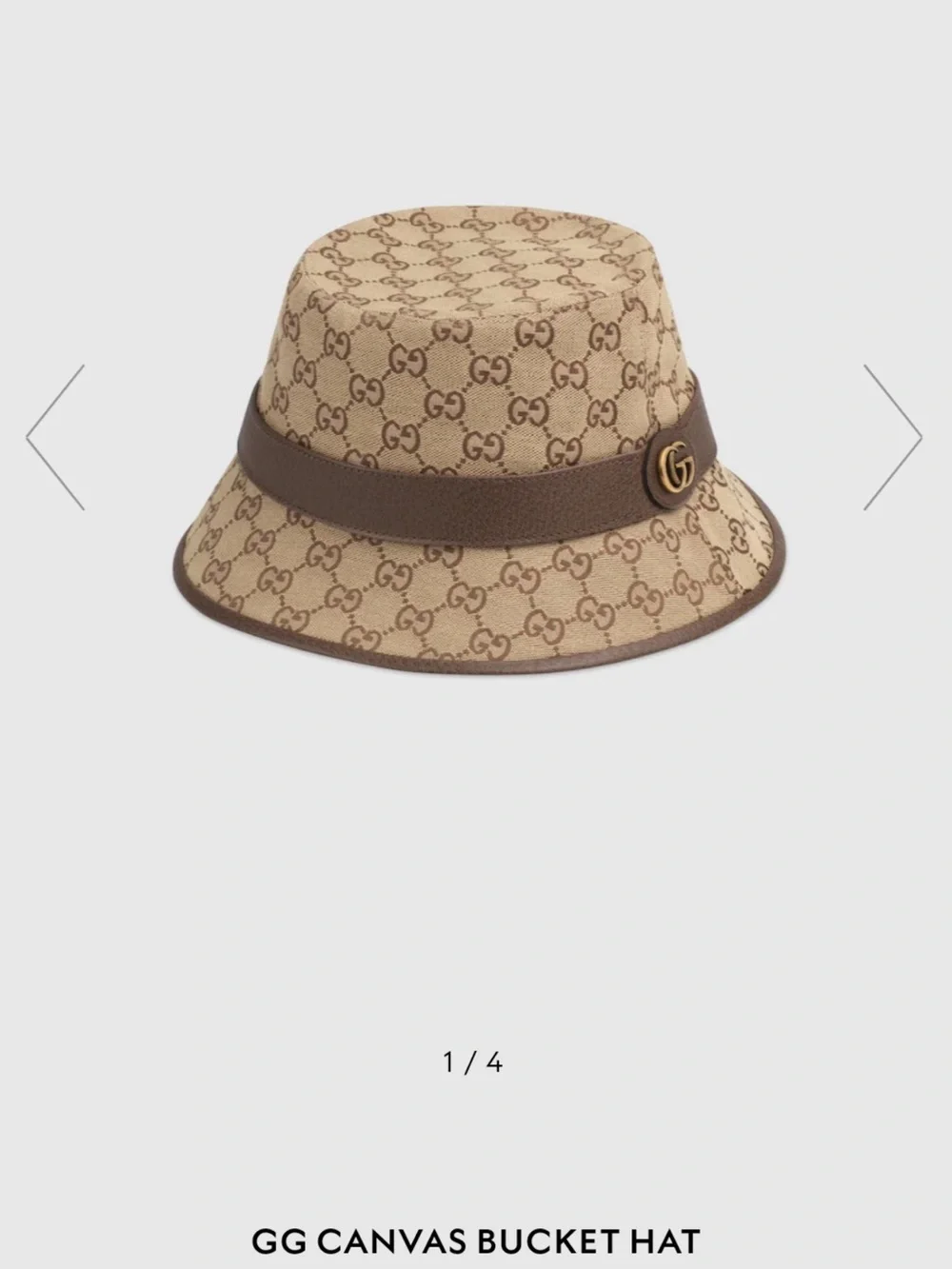Gucci Beige and Brown GG Canvas Bucket Hat with Gold Logo